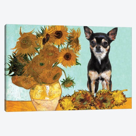 Chihuahua Sunflowers Canvas Print #NDG129} by Nobility Dogs Canvas Art Print