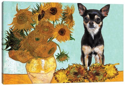 Chihuahua Sunflowers Canvas Art Print - Van Gogh's Sunflowers Collection