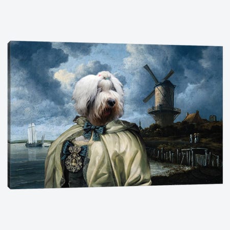 Old English Sheepdog The Windmill And Lady Canvas Print #NDG1313} by Nobility Dogs Canvas Art Print