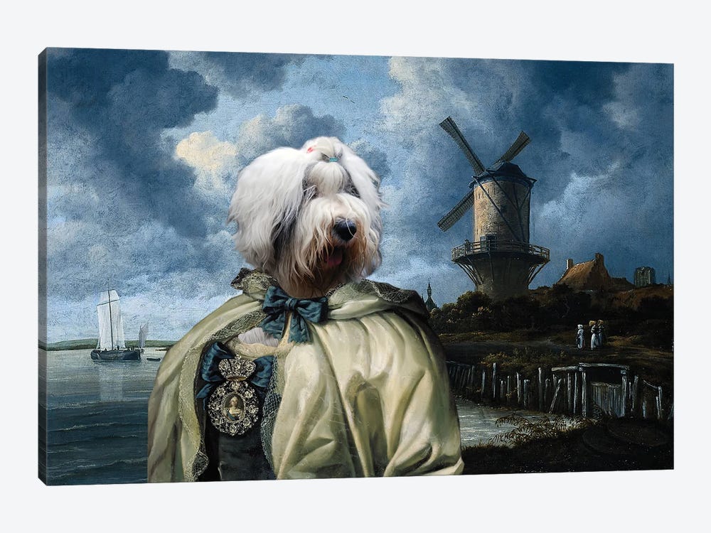 Old English Sheepdog The Windmill And Lady by Nobility Dogs 1-piece Canvas Art Print