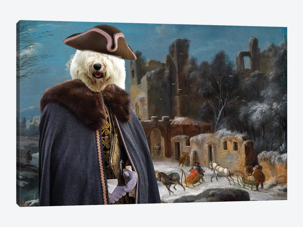 Old English Sheepdog A Winter Landscape With Travelers by Nobility Dogs 1-piece Canvas Art