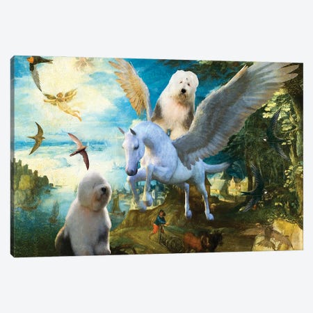 Old English Sheepdog Fall Of Icarus Canvas Print #NDG1317} by Nobility Dogs Canvas Wall Art