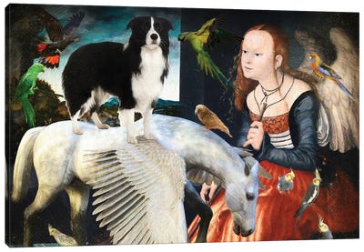 Border Collie, Angel And Pegasus Canvas Art Print