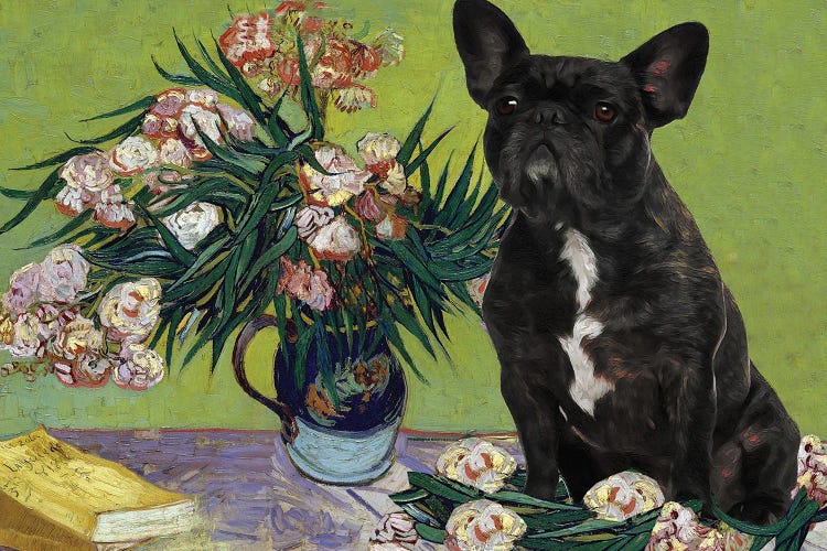 French Bulldog Frenchie Vase With Oleanders