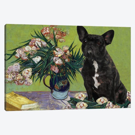 French Bulldog Frenchie Vase With Oleanders Canvas Print #NDG131} by Nobility Dogs Canvas Wall Art