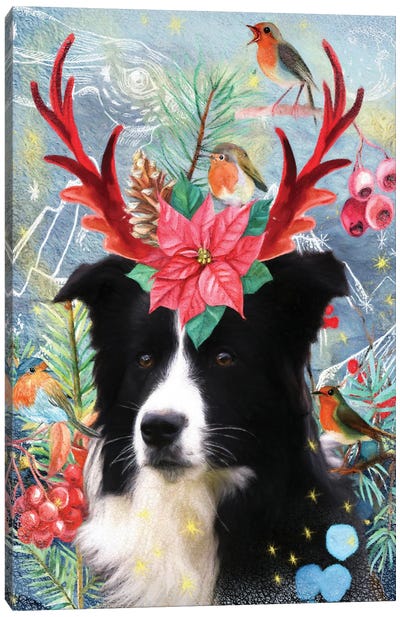 Border Collie With Antlers Canvas Art Print - Border Collie Art