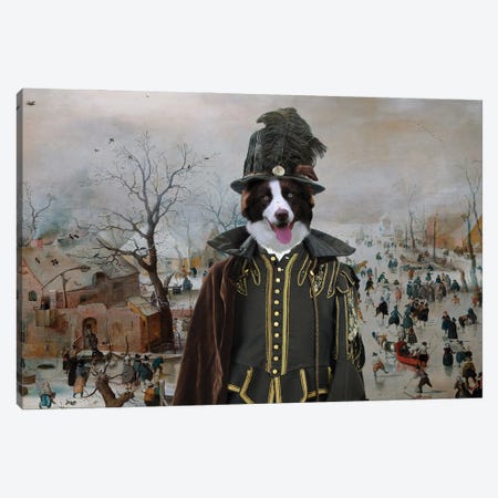 Border Collie Winter Landscape With Skaters Canvas Print #NDG1323} by Nobility Dogs Canvas Wall Art