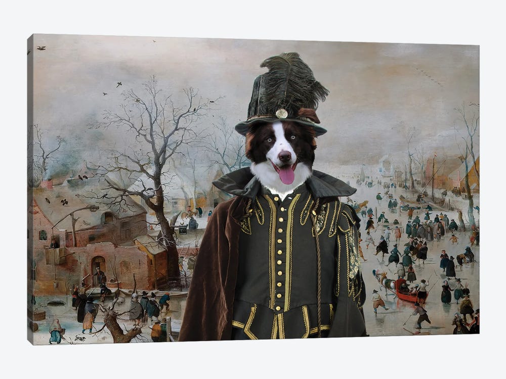 Border Collie Winter Landscape With Skaters by Nobility Dogs 1-piece Canvas Wall Art