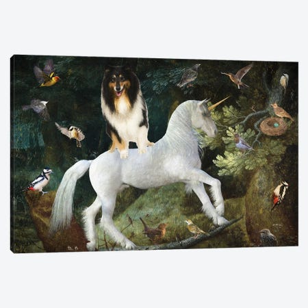 Rough Collie A Forest Landscape With Unicorn Canvas Print #NDG1340} by Nobility Dogs Canvas Artwork