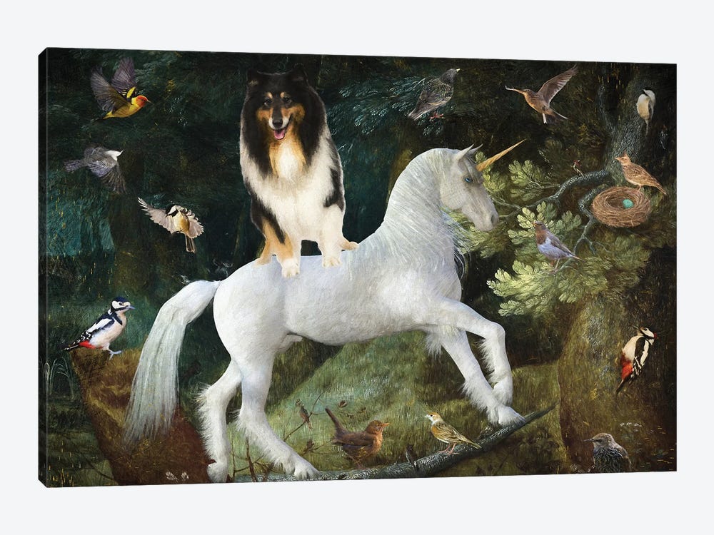 Rough Collie A Forest Landscape With Unicorn by Nobility Dogs 1-piece Canvas Print