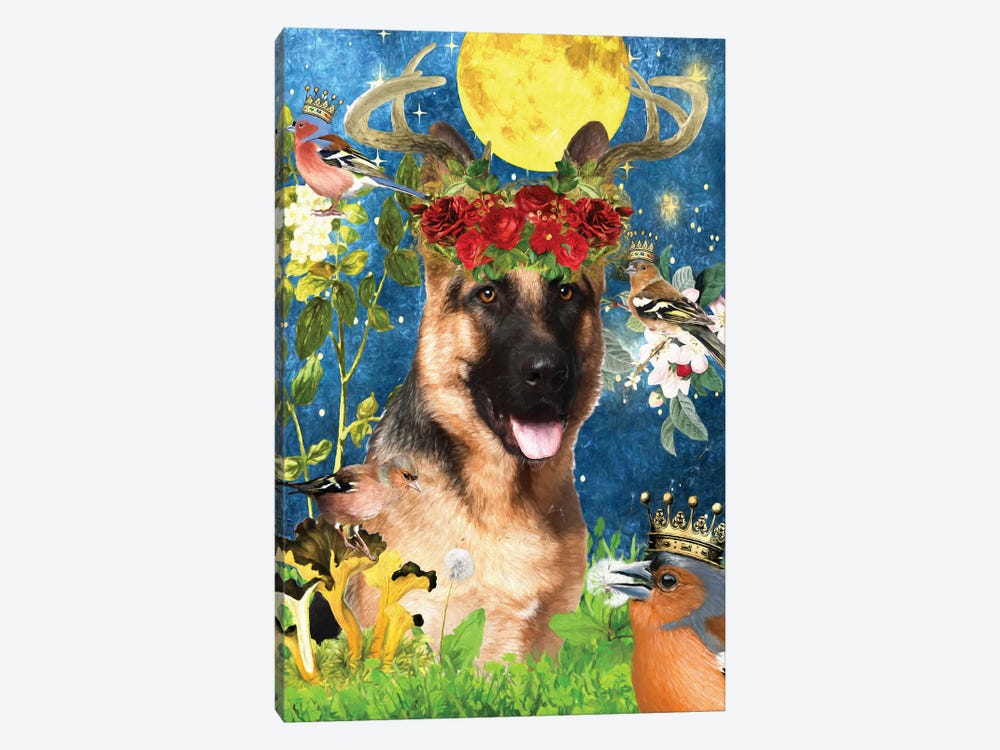 German Shepherd And Chaffinch by Nobility Dogs 1-piece Art Print