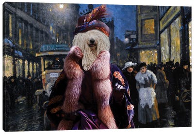 Komondor Dog The Town Night Out Canvas Art Print
