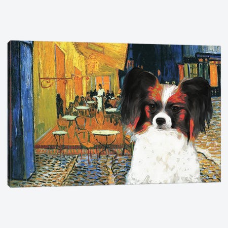 Papillon Dog Cafe Terrace At Night Canvas Print #NDG136} by Nobility Dogs Canvas Art Print