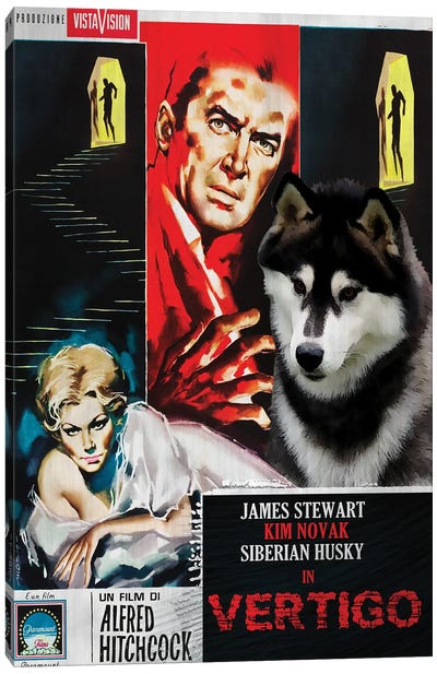 Siberian Husky Vertigo Movie Canvas Art Print - Thriller Movie Art