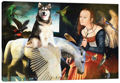 Alaskan Malamute, Angel And Pegasus Canvas Art Print