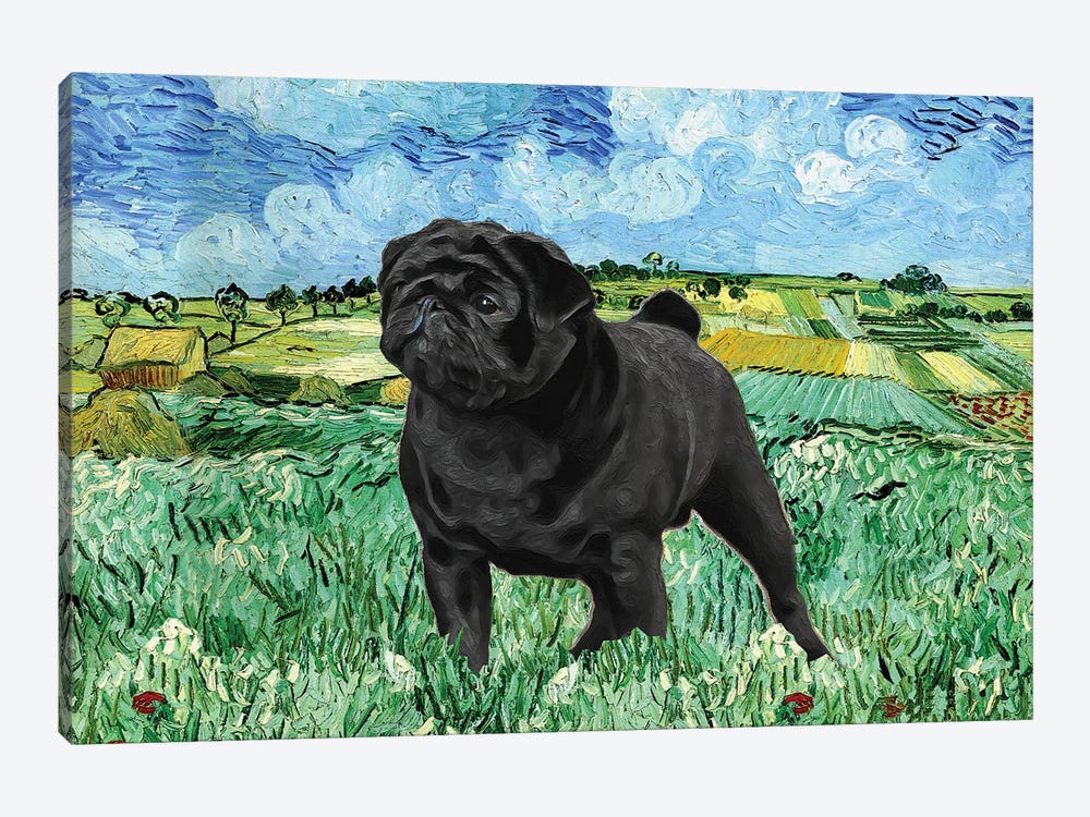 Black Pug The Plain Near Auvers by Nobility Dogs 1-piece Canvas Wall Art