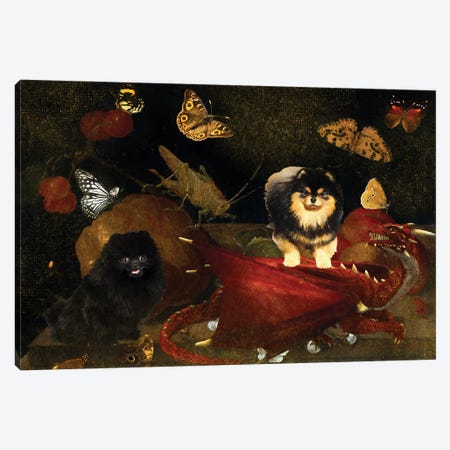 Pomeranian Still Life With Fruits And Dragon Canvas Print #NDG1394} by Nobility Dogs Canvas Art