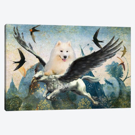 Samoyed Dog Blue Sky With Hippogriff And Swifts Canvas Print #NDG1396} by Nobility Dogs Canvas Art