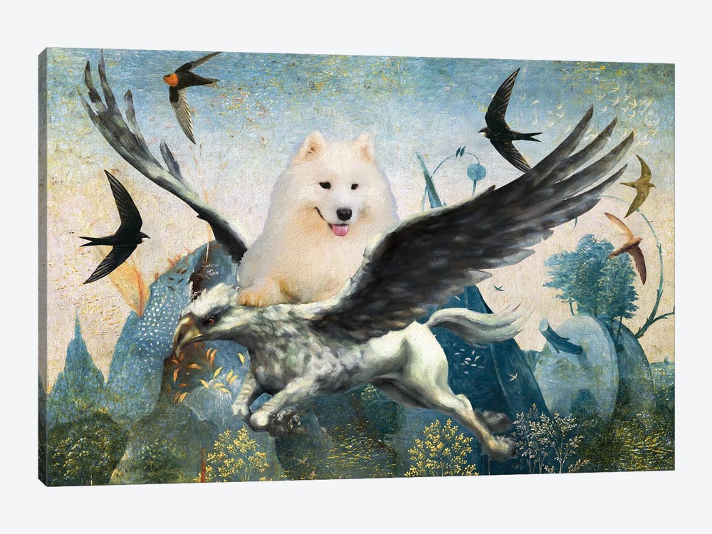 Samoyed Dog Blue Sky With Hippogriff And Swifts by Nobility Dogs 1-piece Canvas Art