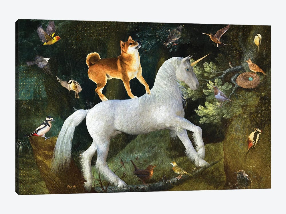 Shiba Inu A Forest Landscape With Unicorn by Nobility Dogs 1-piece Art Print