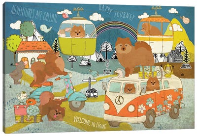 Pomeranian Happy Journey Canvas Art Print - Volkswagen