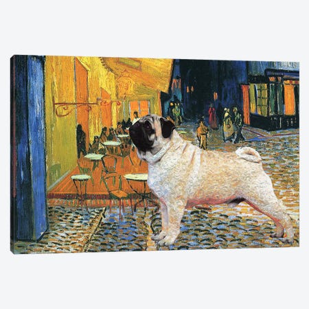 Pug Cafe Terrace At Night Canvas Print #NDG139} by Nobility Dogs Canvas Art