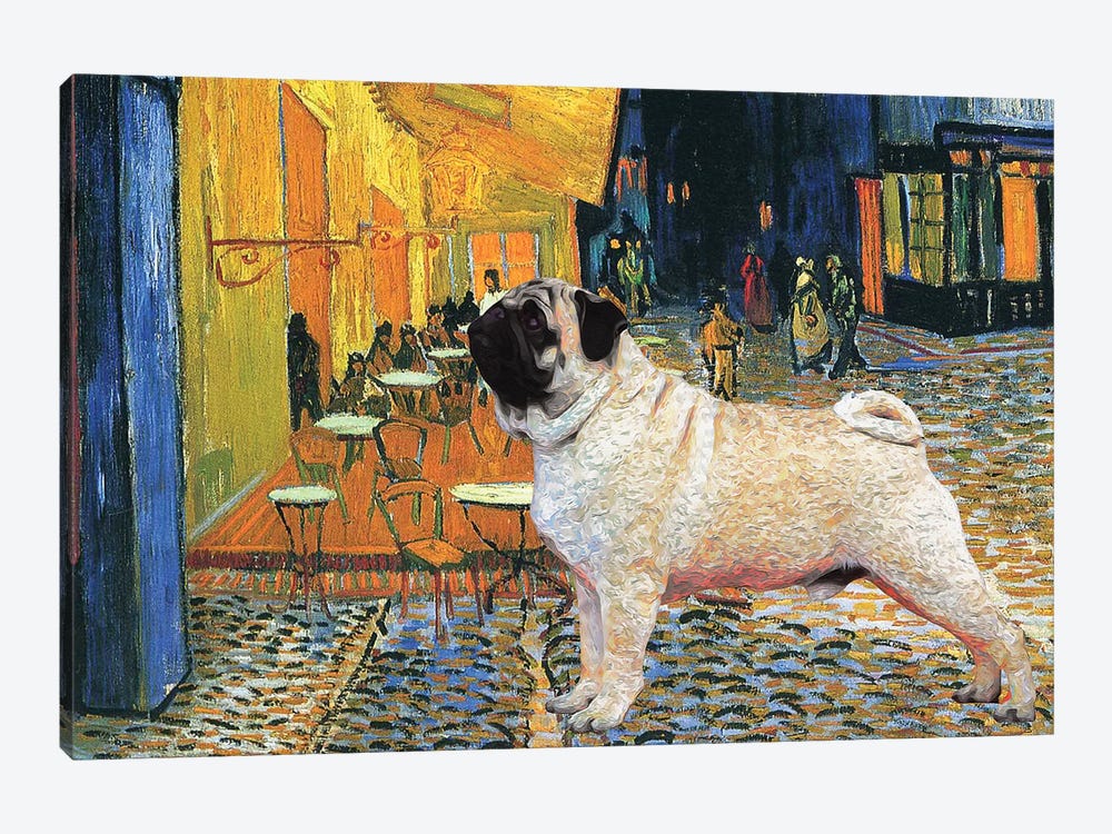 Pug Cafe Terrace At Night by Nobility Dogs 1-piece Art Print