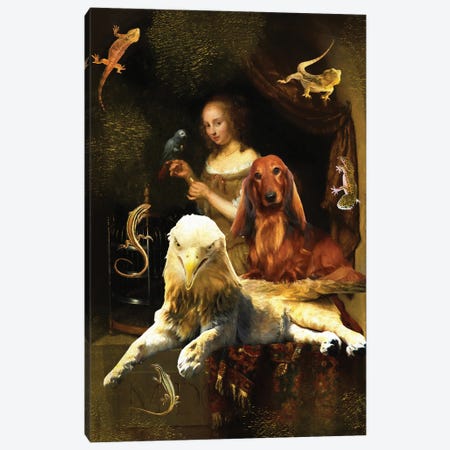 Longhaired Dachshund And Griffin Canvas Print #NDG1419} by Nobility Dogs Canvas Art