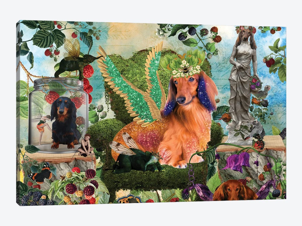 Longhaired Dachshund Berry Paradise by Nobility Dogs 1-piece Canvas Wall Art