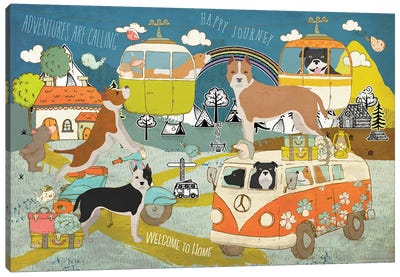 American Staffordshire Terrier Happy Journey Canvas Art Print - Pit Bull Art