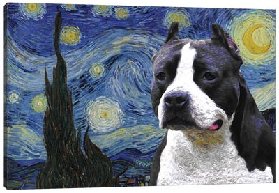 American Staffordshire Terrier The Starry Night Canvas Art Print - Pit Bull Art
