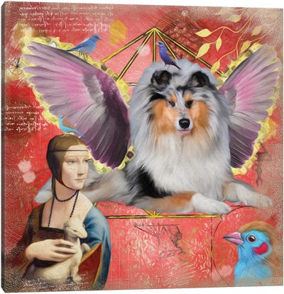 Rough Collie Blue Merle Angel Canvas Art Print - Lady with An Ermine Reimagined
