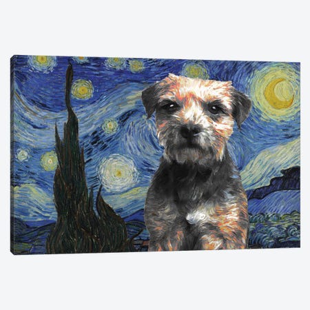 Border Terrier The Starry Night Canvas Print #NDG1480} by Nobility Dogs Canvas Art Print