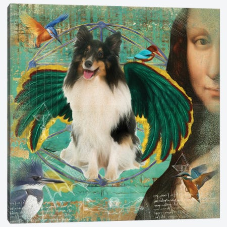 Nobility Dogs Paintings Canvas Art Prints - Papillon Dog Angel Da Vinci ( People > Angels art) - 18x18 in