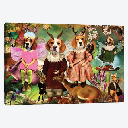 Beagle Enchanted Woodland Canvas Print #NDG1502} by Nobility Dogs Canvas Wall Art