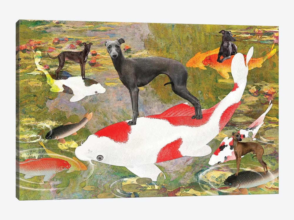 Italian Greyhound Claude Monet Waterlilies Koi by Nobility Dogs 1-piece Canvas Artwork