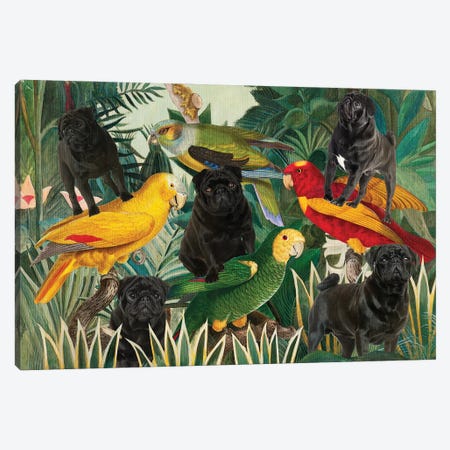 Pug Henri Rousseau Parrots Canvas Print #NDG1529} by Nobility Dogs Canvas Art