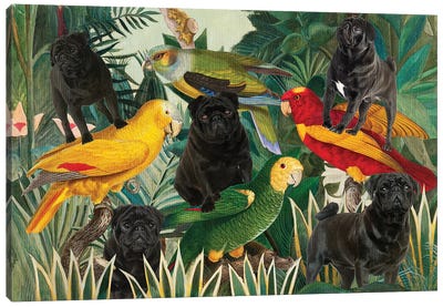 Pug Henri Rousseau Parrots Canvas Art Print - Nobility Dogs