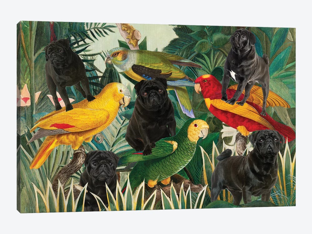 Pug Henri Rousseau Parrots by Nobility Dogs 1-piece Canvas Wall Art