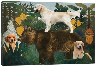 Golden Retriever Henri Rousseau Grizzly Bear Canvas Art Print - Golden Retriever Art