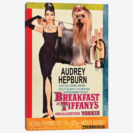 Yorkshire Terrier Breakfast At Tiffany Movie Poster Canvas Print #NDG1543} by Nobility Dogs Canvas Wall Art