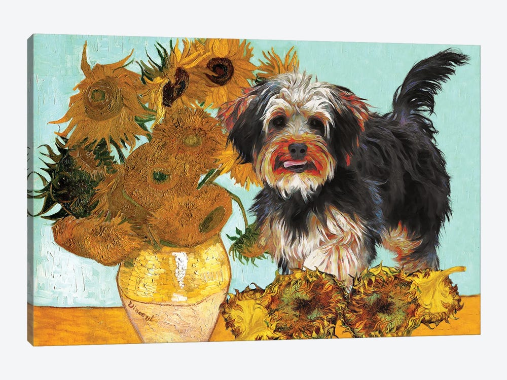 Yorkipoo Sunflowers by Nobility Dogs 1-piece Canvas Artwork