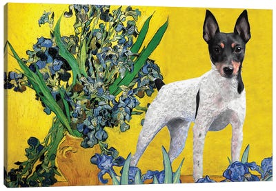 Toy Fox Terrier Irises In A Vase Canvas Art Print