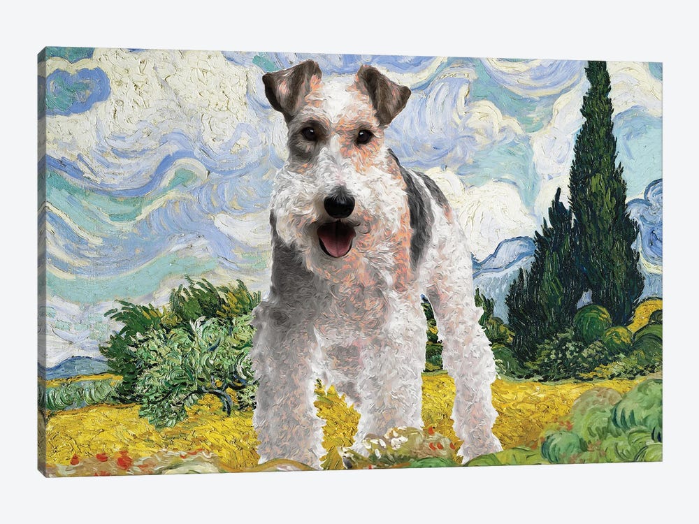 Wire Fox Terrier Wheat Field With Cypresses by Nobility Dogs 1-piece Art Print
