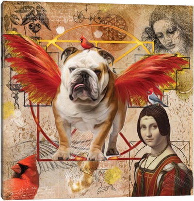 English Bulldog Angel Da Vinci Canvas Art Print - Bulldog Art