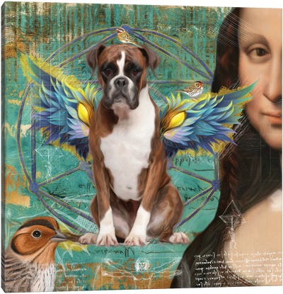 Brindle Boxer Dog Angel Canvas Art Print - Mona Lisa Reimagined