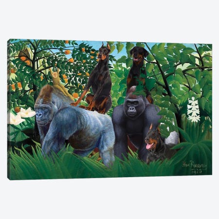 Doberman Pinscher Henri Rousseau Jungle Canvas Print #NDG1590} by Nobility Dogs Canvas Print