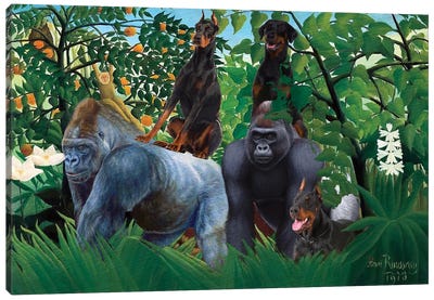 Doberman Pinscher Henri Rousseau Jungle Canvas Art Print - Gorilla Art