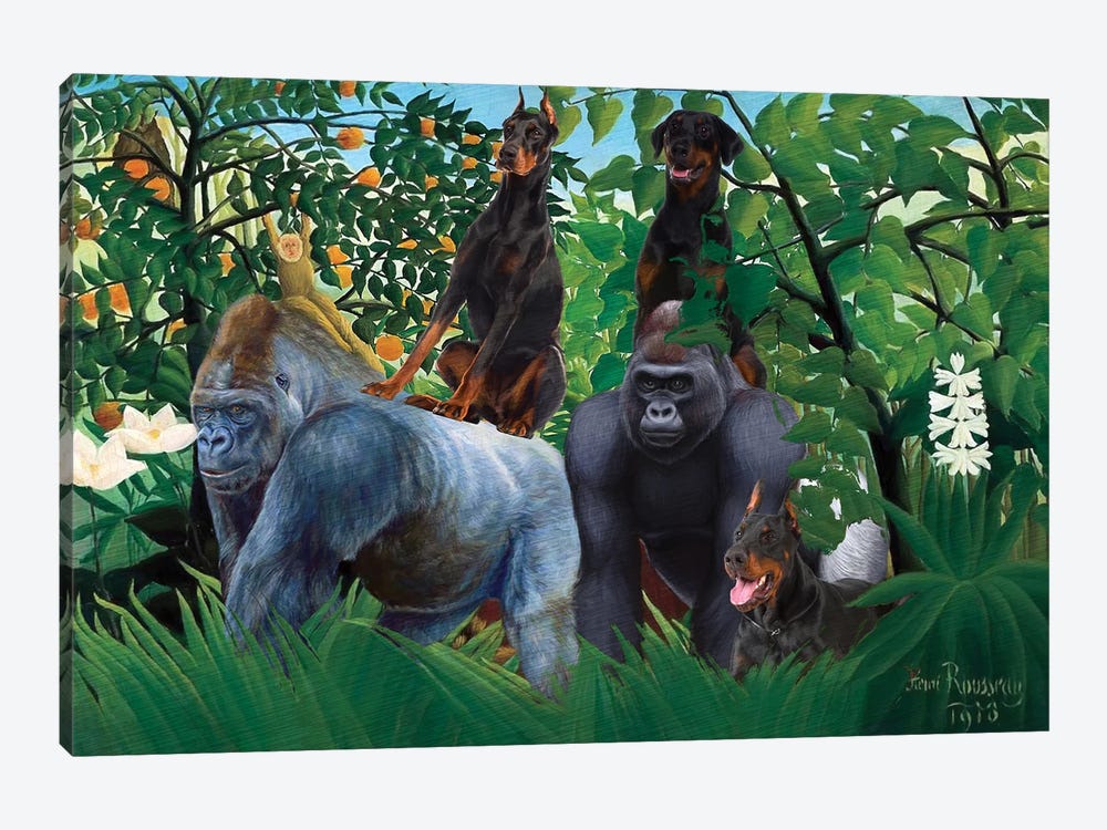 Doberman Pinscher Henri Rousseau Jungle by Nobility Dogs 1-piece Canvas Art