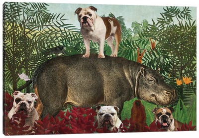 English Bulldog Henri Rousseau Jungle Canvas Art Print - Hippopotamus Art